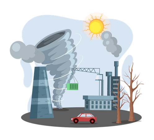 Desastres naturais causados devido a altas emissões de carbono  Ilustração
