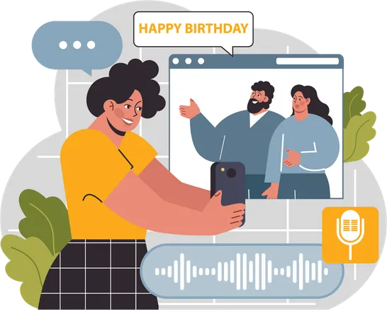 Desejos de aniversário on-line  Ilustração