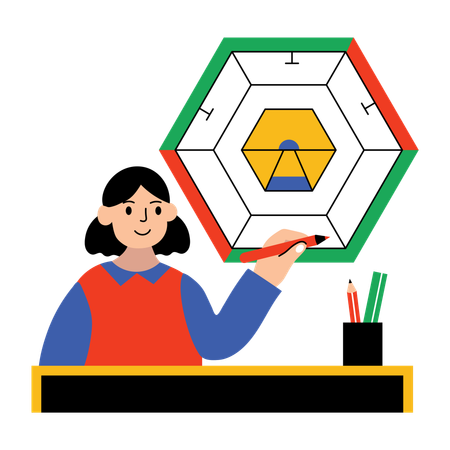 Ângulo de desenho do aluno no quadro de classe  Ilustração