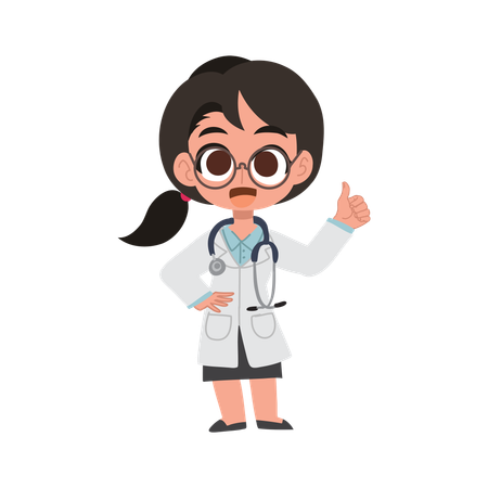 Desenho animado de uma médica fofa dando sinal de positivo para a excelência médica e positividade na assistência médica  Illustration