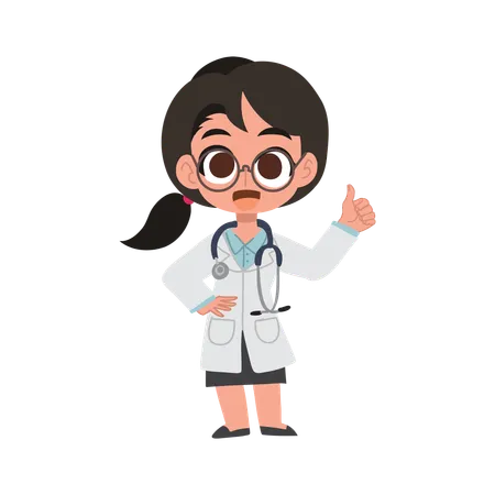 Desenho animado de uma médica fofa dando sinal de positivo para a excelência médica e positividade na assistência médica  Illustration