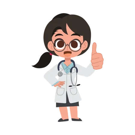 Desenho animado de uma médica fofa dando sinal de positivo para a excelência médica e positividade na assistência médica  Illustration