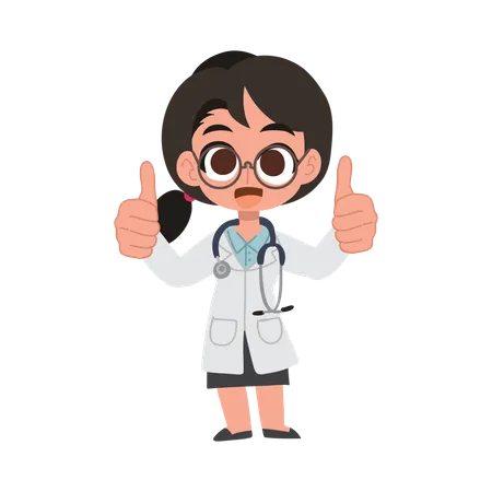 Desenho animado de uma médica fofa dando sinal de positivo para a excelência médica e positividade na assistência médica  Illustration