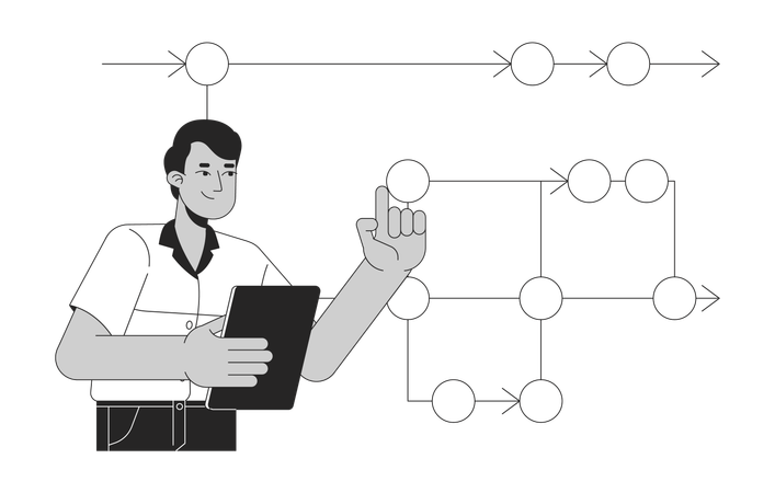 Desenvolvedor backend trabalhando em mapa de estrutura  Ilustração