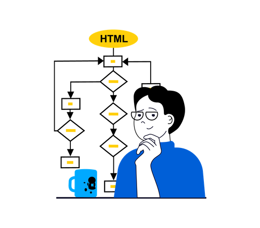 Desenvolvedor criando gráfico de algoritmo HTML  Ilustração