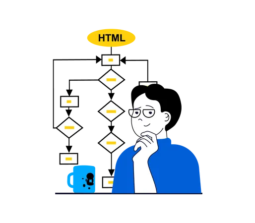 Desenvolvedor criando gráfico de algoritmo HTML  Ilustração