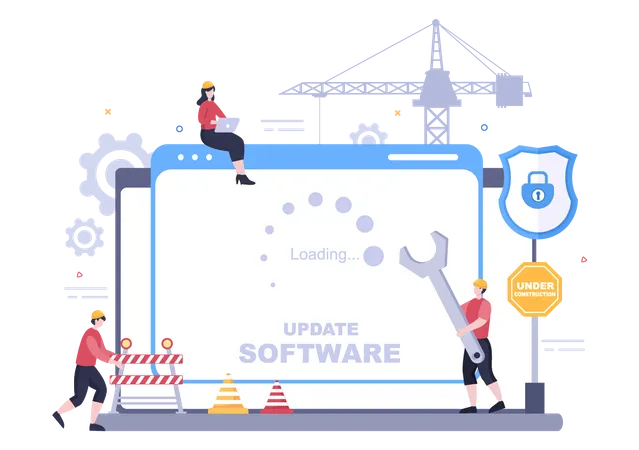 Desenvolvedor de aplicativos atualizando software do sistema  Ilustração