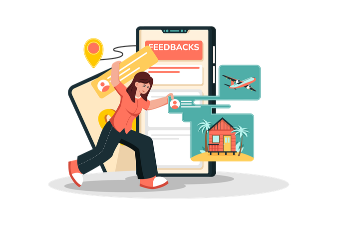 Desenvolvedor de site coletando feedback para melhorar o design e a funcionalidade do site  Ilustração