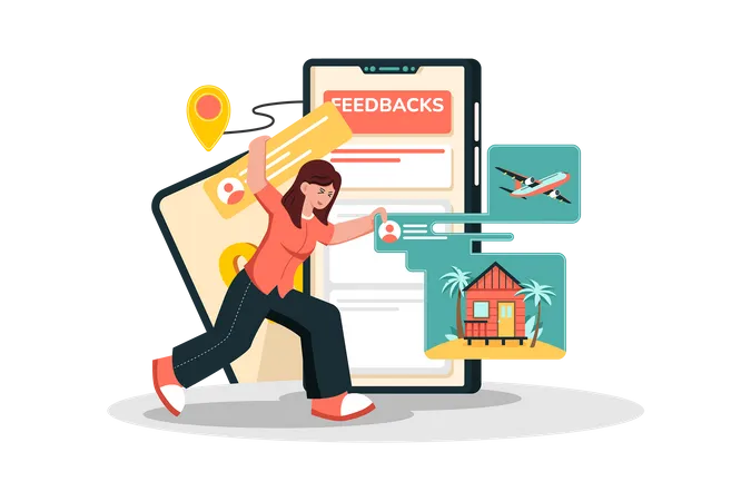 Desenvolvedor de site coletando feedback para melhorar o design e a funcionalidade do site  Ilustração