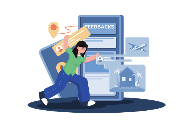 Desenvolvedor de site coletando feedback para melhorar o design e a funcionalidade do site  Ilustração