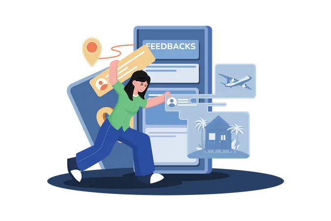 Desenvolvedor de site coletando feedback para melhorar o design e a funcionalidade do site  Ilustração