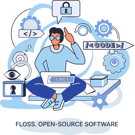Desenvolvedor desenvolve software de código aberto  Ilustração