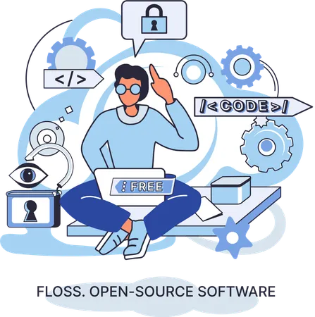 Desenvolvedor desenvolve software de código aberto  Ilustração