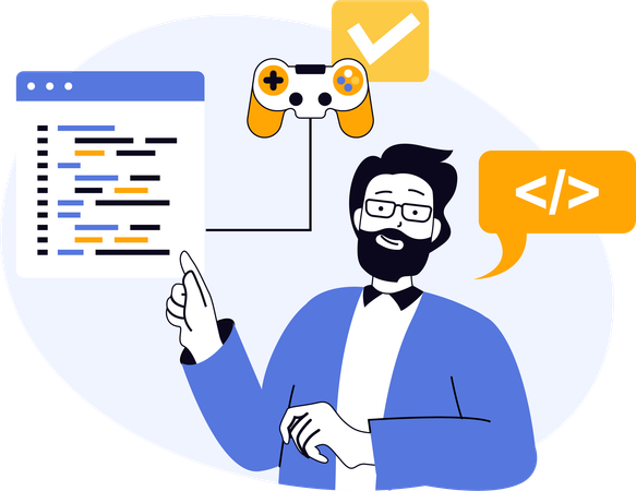 Desenvolvedor desenvolvendo aplicativo de videogame  Ilustração