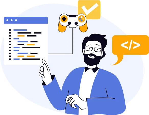 Desenvolvedor desenvolvendo aplicativo de videogame  Ilustração
