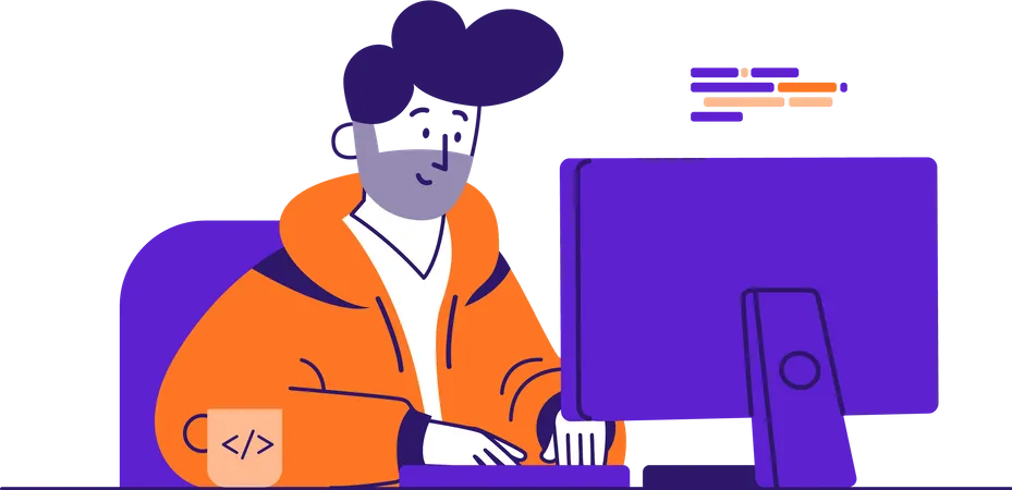 Desenvolvedor masculino trabalhando no laptop  Ilustração