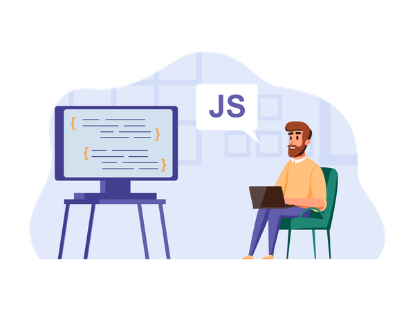 Desenvolvedor Javascript trabalhando em tela grande  Ilustração