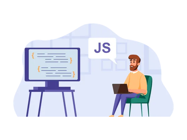 Desenvolvedor Javascript trabalhando em tela grande  Ilustração