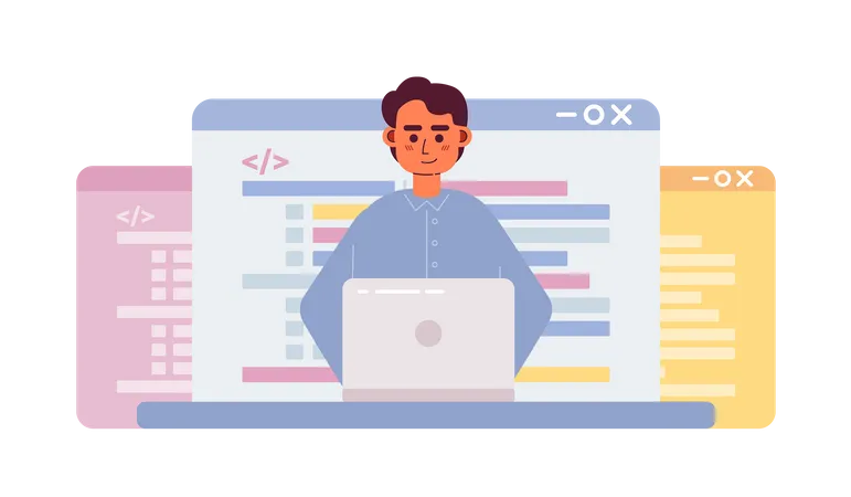 Desenvolvedor masculino trabalhando em programação de sites  Ilustração