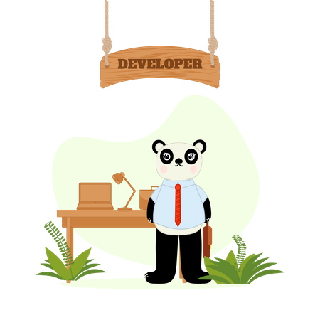 Panda desenvolvedor fazendo trabalho de codificação  Ilustração