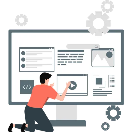 Desenvolvedor testando a usabilidade do seu computador  Ilustração