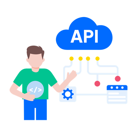 Desenvolvedor trabalha com API de nuvem  Ilustração