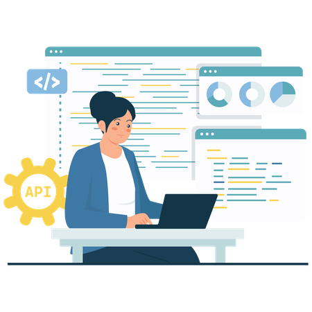 Desenvolvedor trabalha com integração de API  Ilustração