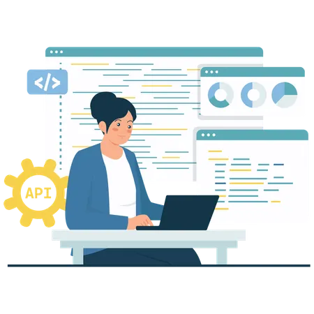 Desenvolvedor trabalha com integração de API  Ilustração