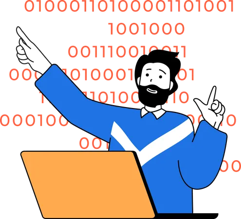 Desenvolvedor trabalha com dados binários  Ilustração