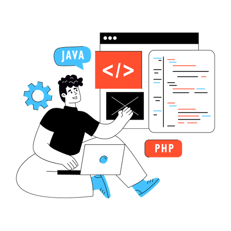 Desenvolvedor trabalha em Programação de Sites  Ilustração