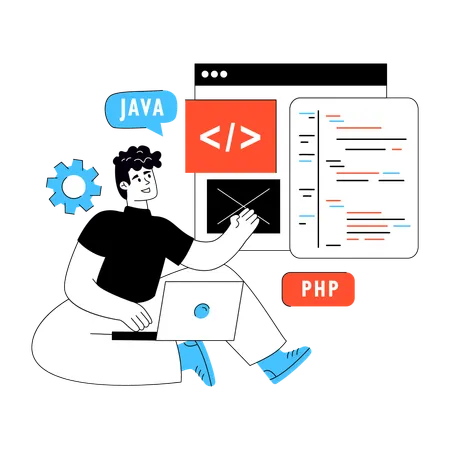 Desenvolvedor trabalha em Programação de Sites  Ilustração