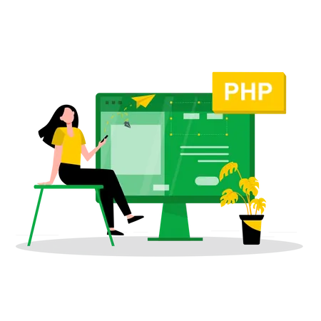 Desenvolvedor trabalhando com código PHP  Ilustração