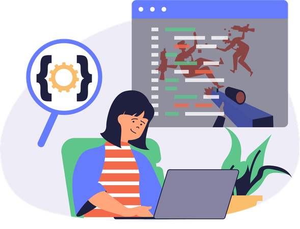 Desenvolvedor trabalhando em jogos online  Ilustração