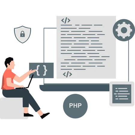 Desenvolvedor trabalhando em novas linguagens de programação  Ilustração