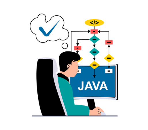 Desenvolvedor trabalhando usando programação Java  Ilustração