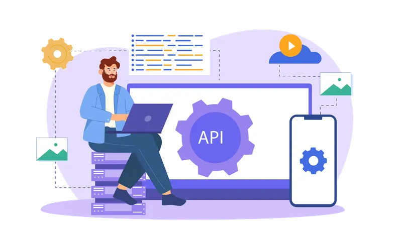 O desenvolvedor verifica as configurações da API  Ilustração