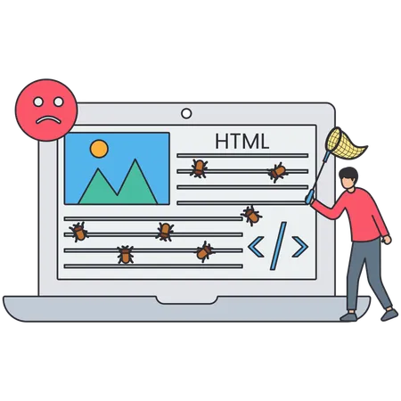 Desenvolvedor verificando se há bug no software  Ilustração