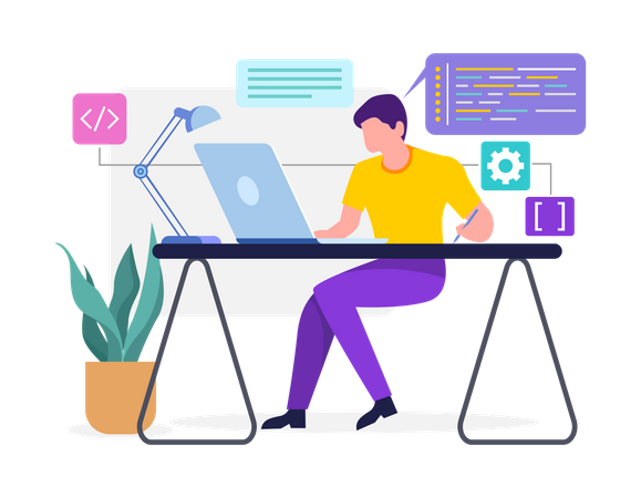 Desenvolvedor Web fazendo codificação  Ilustração