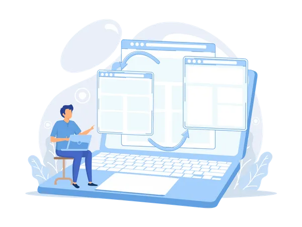 Desenvolvedor Web fazendo desenvolvimento de site comercial  Ilustração
