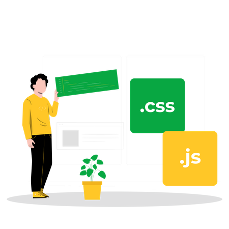 Desenvolvedor web trabalhando com CSS e JS  Ilustração