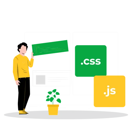 Desenvolvedor web trabalhando com CSS e JS  Ilustração