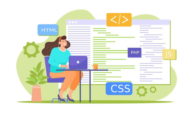 Desenvolvedora fazendo codificação de site  Ilustração