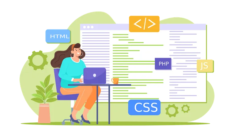 Desenvolvedora fazendo codificação de site  Ilustração