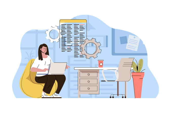 Desenvolvedora feminina fazendo programação  Ilustração