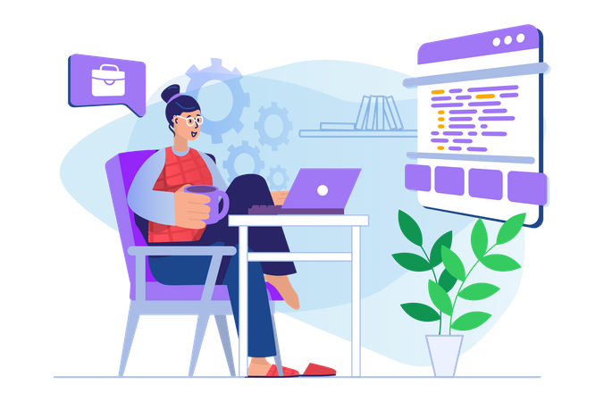 Desenvolvedora feminina trabalhando em código  Ilustração