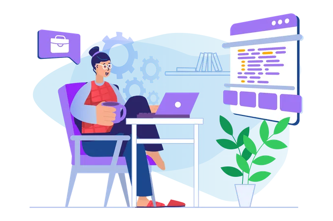 Desenvolvedora feminina trabalhando em código  Ilustração