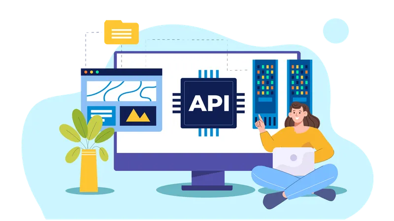 Desenvolvedora trabalhando em testes de API  Ilustração