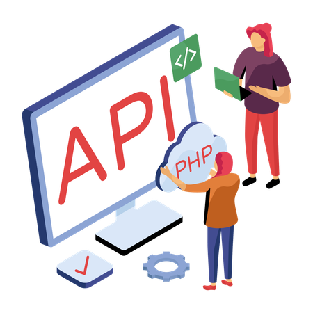 Desenvolvedores trabalhando em ferramentas de API  Ilustração