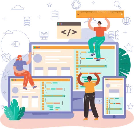 Desenvolvedores trabalhando em desenvolvimento web  Ilustração