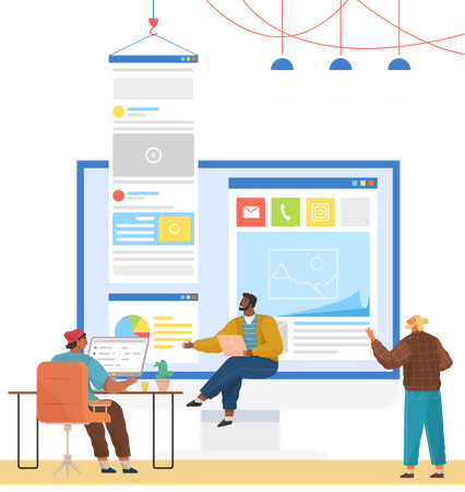 Desenvolvedores da Web trabalhando no design de sites  Ilustração